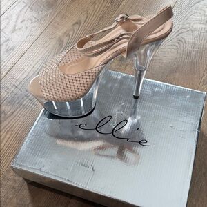 Ellie Cheryl Women's Beige Mesh and Clear Platform Heels